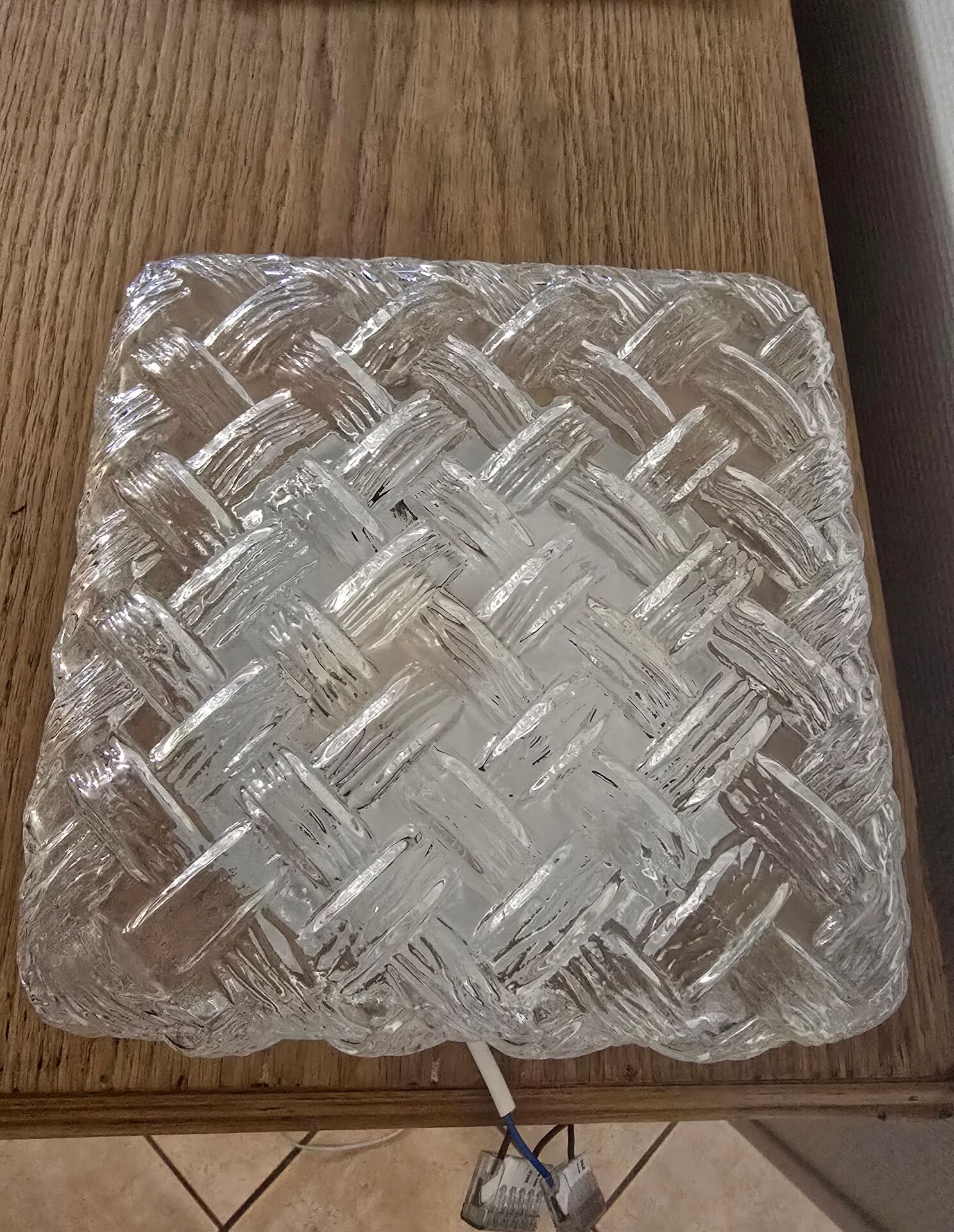 Vintage square ceiling light in woven moulded glass
