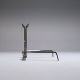 Pair of modernist brushed steel andirons, 1970s