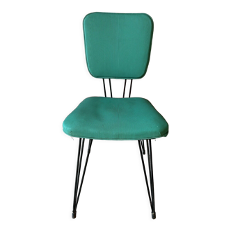 Chaise verte années 50,60' " sif ", pieds métal eiffel ,déco vintage pop