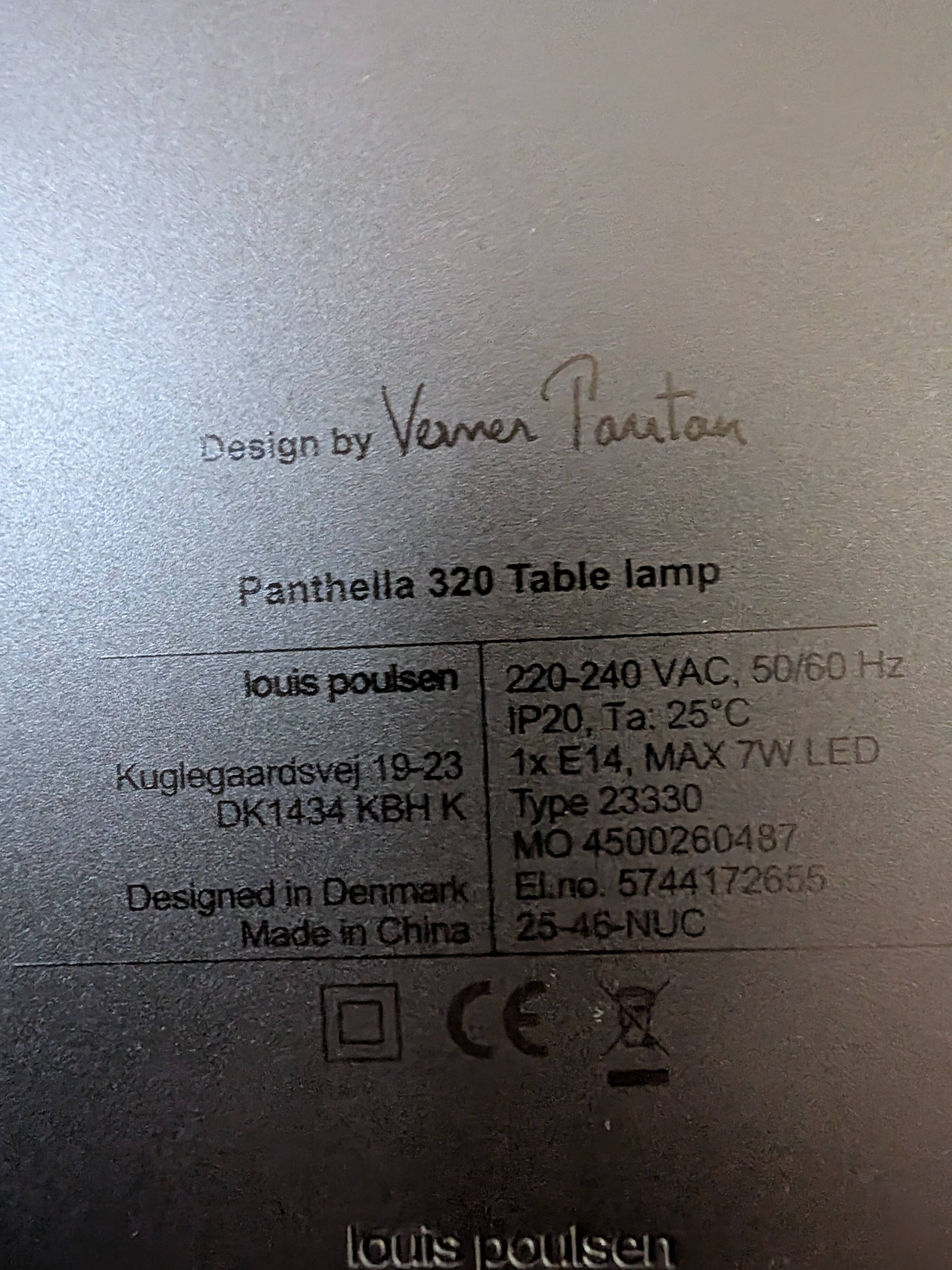 Lampe de table panthella 320 louis poulsen