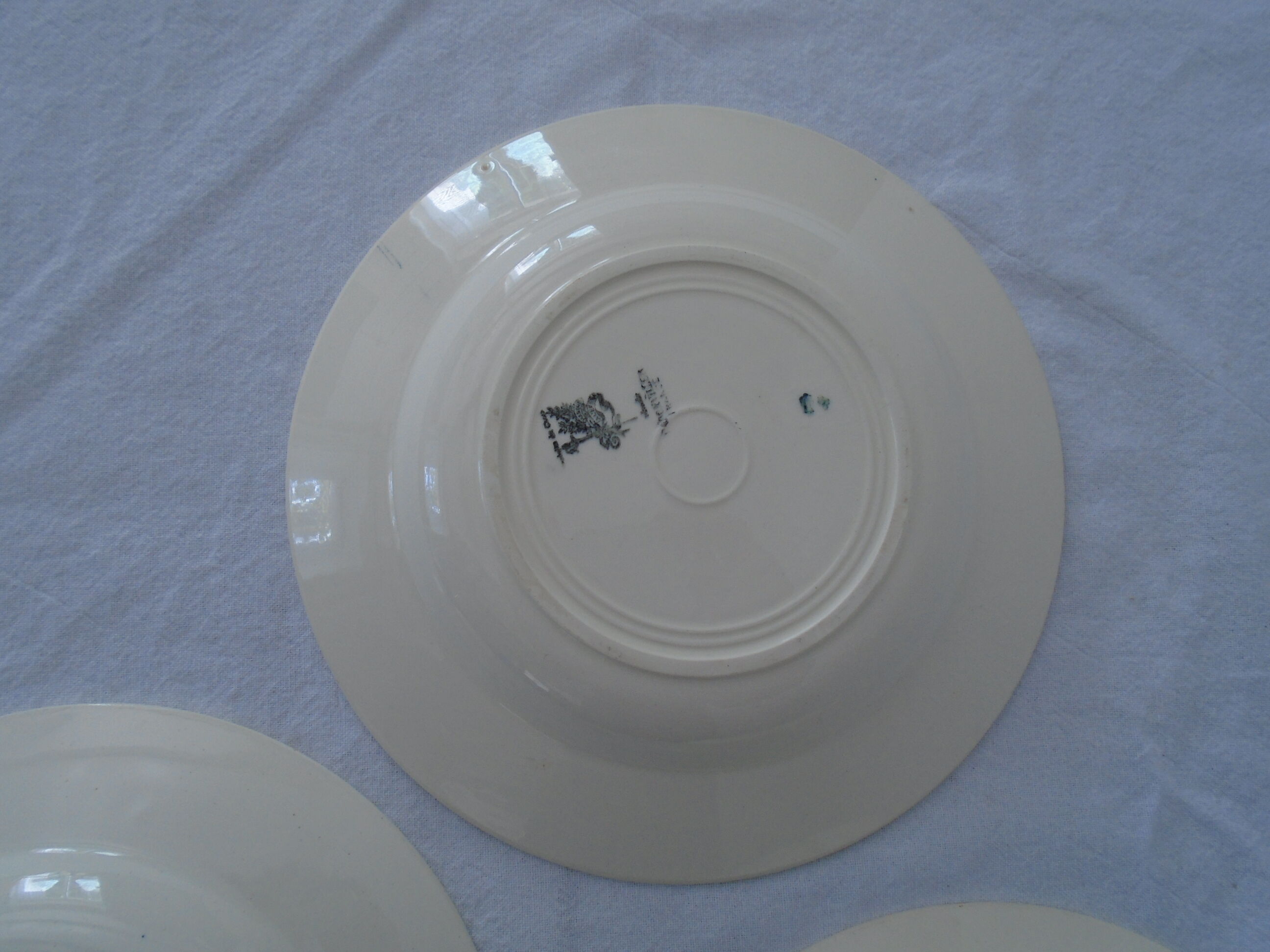 3 Plates faience old Badonviller motis art deco blue and gray