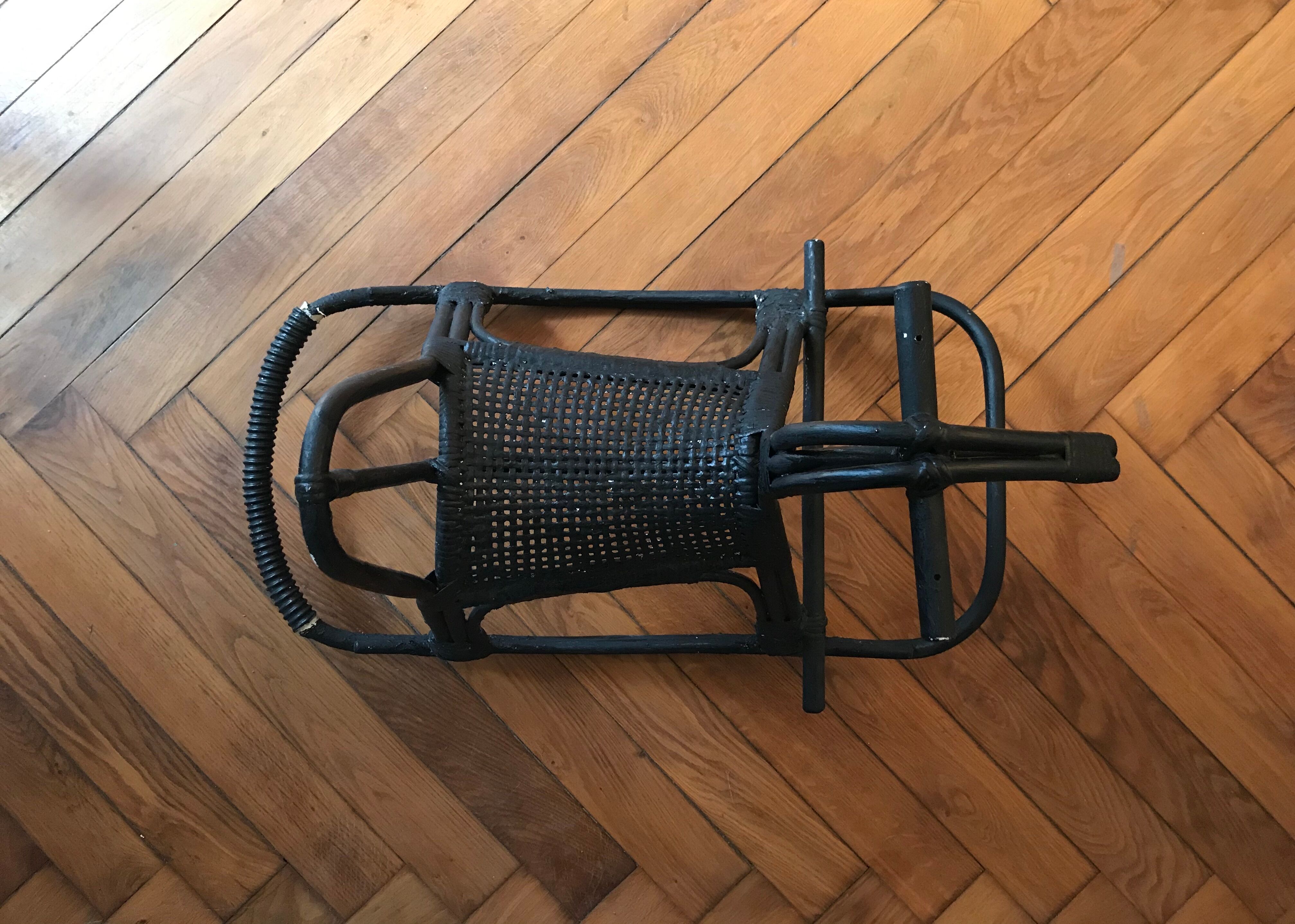 Rocking horse in rattan and bamboo