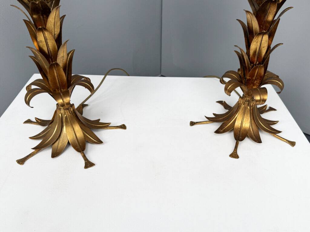 Pair of gold-plated palm tree table lamps by Hans Kögl, Germany, 1970s