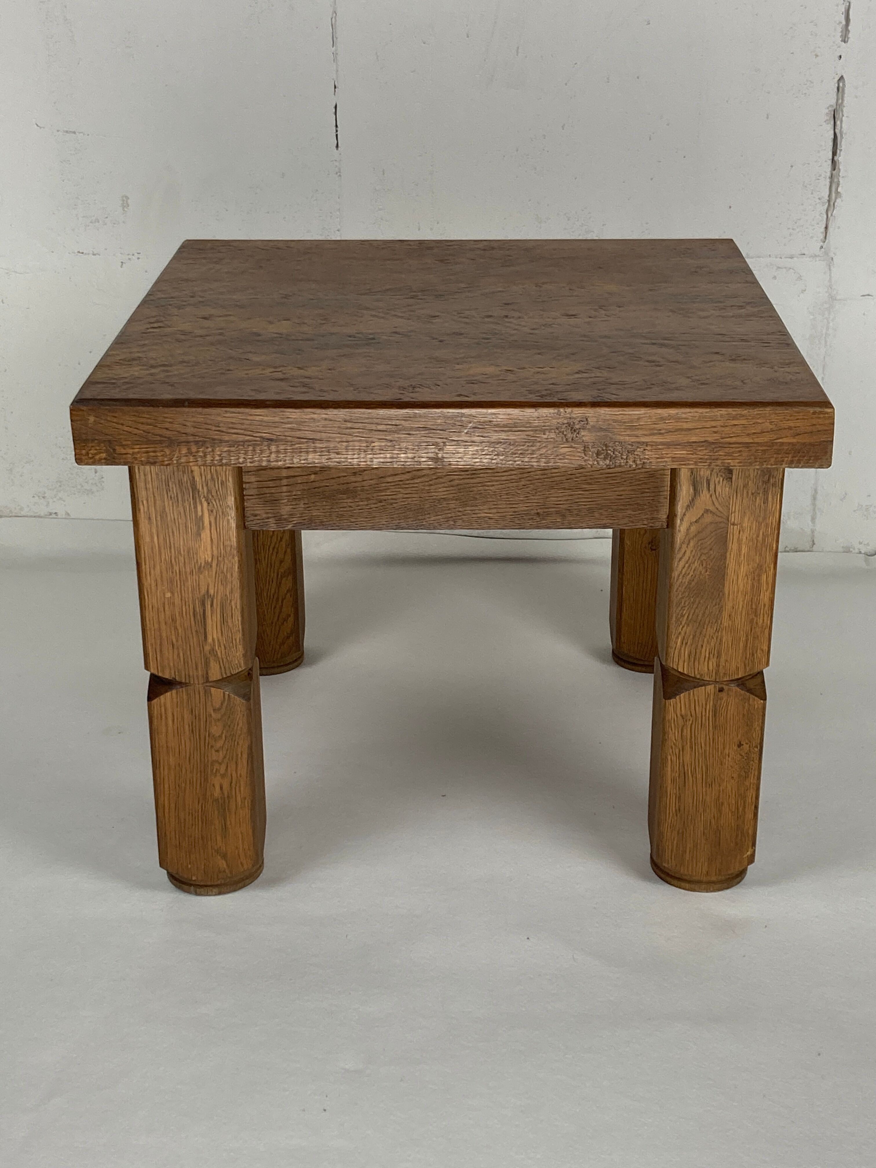 Brutalist square oak side or coffee table, Dutch 1960s
