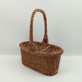 Wicker bottle holder one handle and 3 compartments