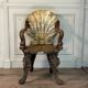 Venetian "Grotto" armchair in carved polychrome wood, silvered and gilded, circa 1890.