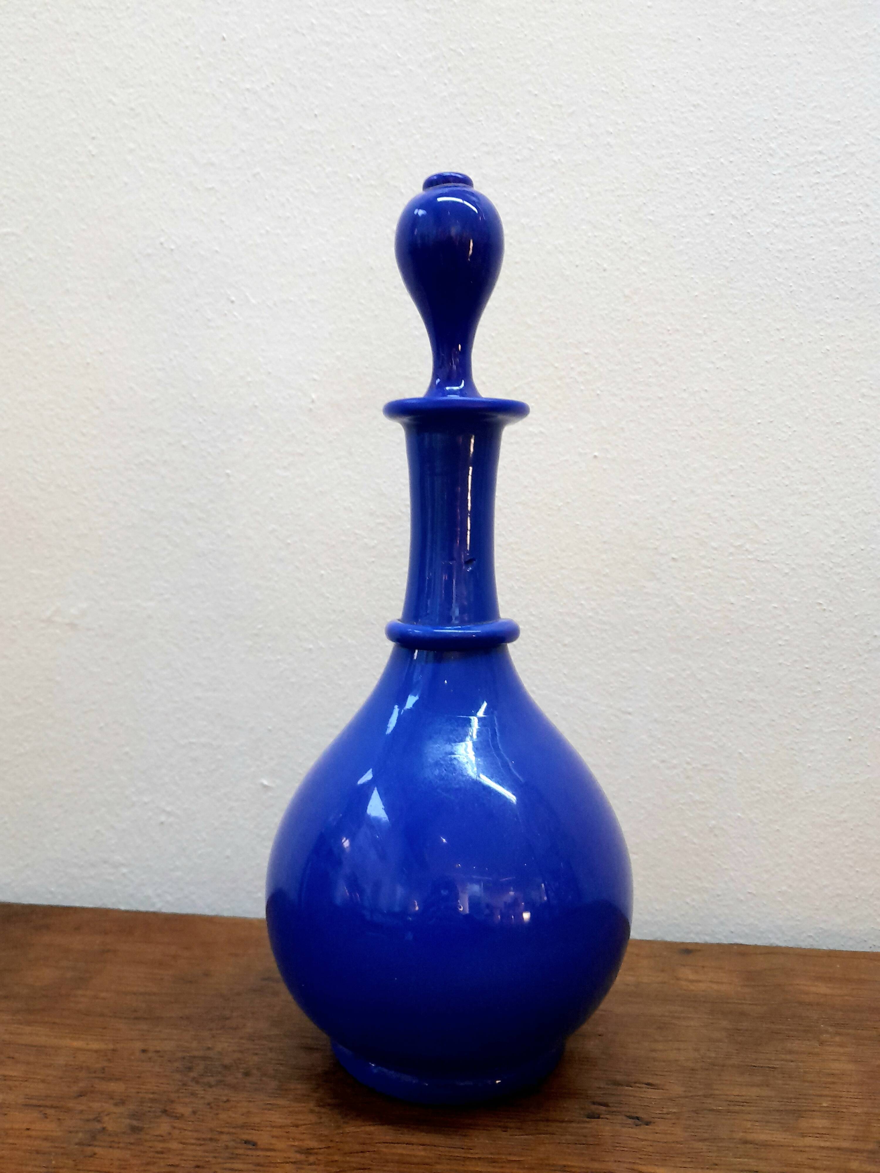 Vintage cobalt blue opaline carafe