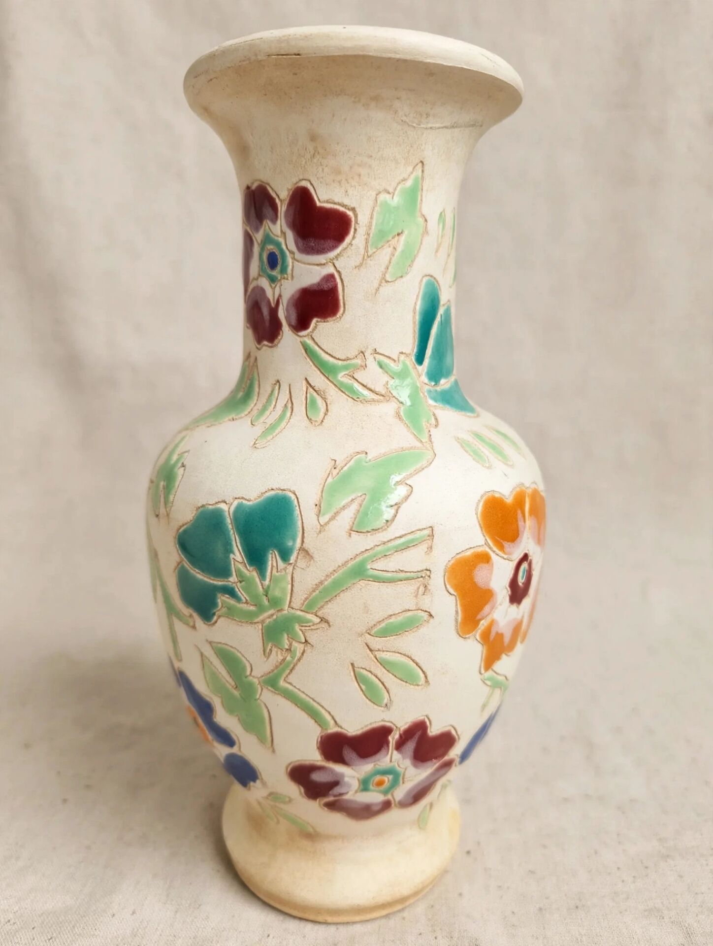 Antique Art Deco vase Émaux de Longwy polychrome flowers - 1920/3