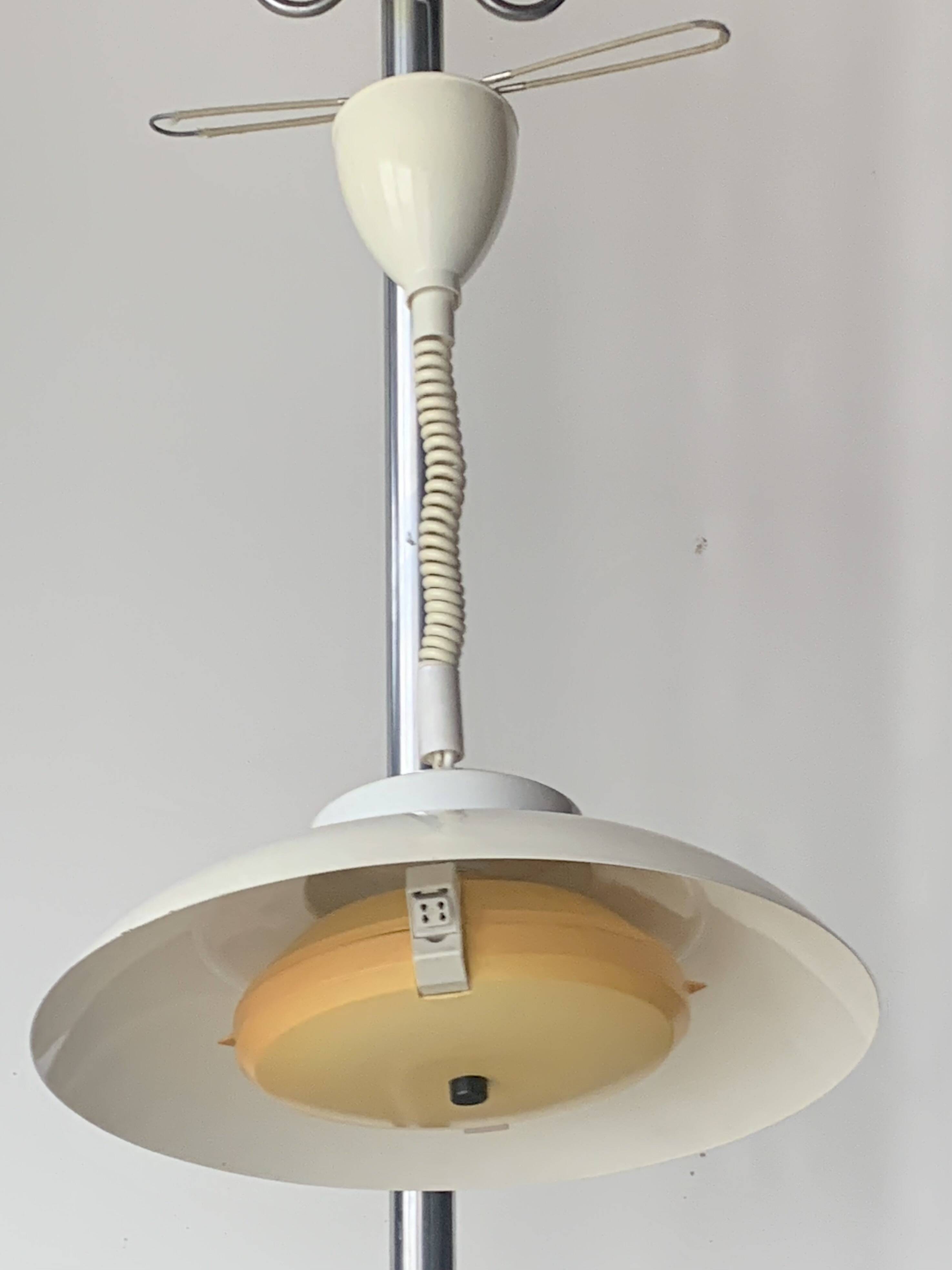 Vintage white metal pendant light - up and down system - Space Age Design