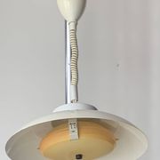 Vintage white metal pendant light - up and down system - Space Age Design