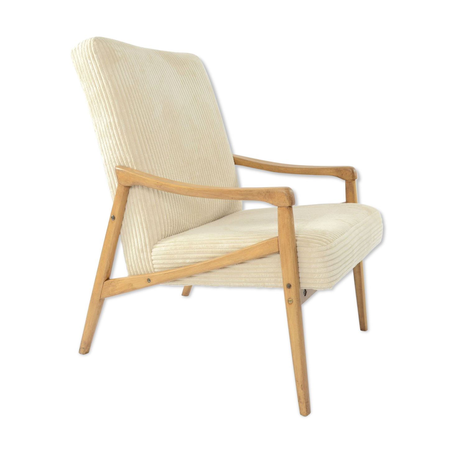 Fauteuil Pen velours côtelé crème