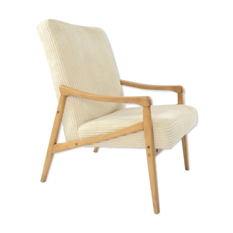 Fauteuil Pen velours côtelé crème