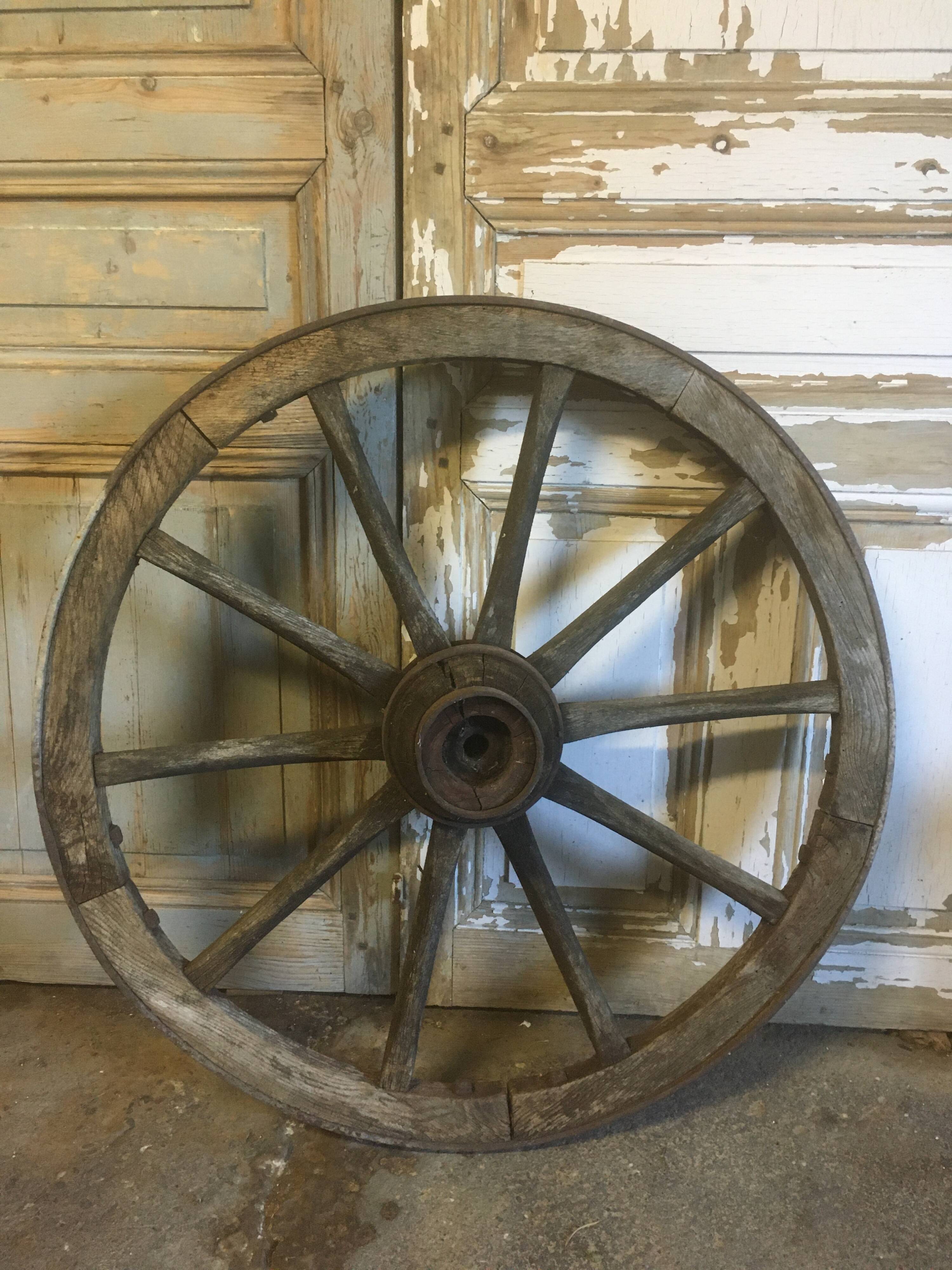 Oak and metal cart wheel