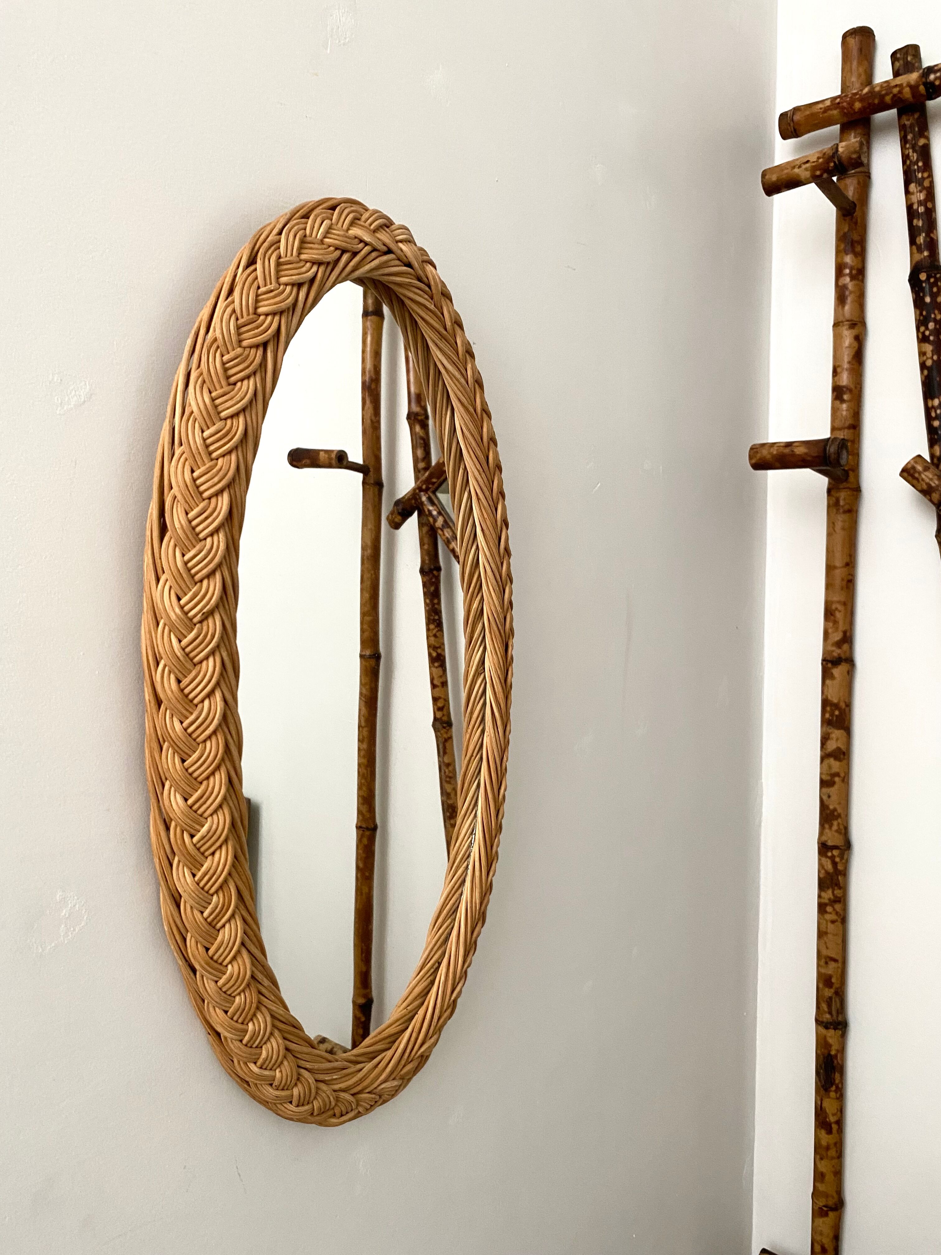 Braided rattan mirror