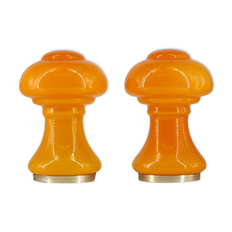 2 table lamp mushroom glass orange France 60s.