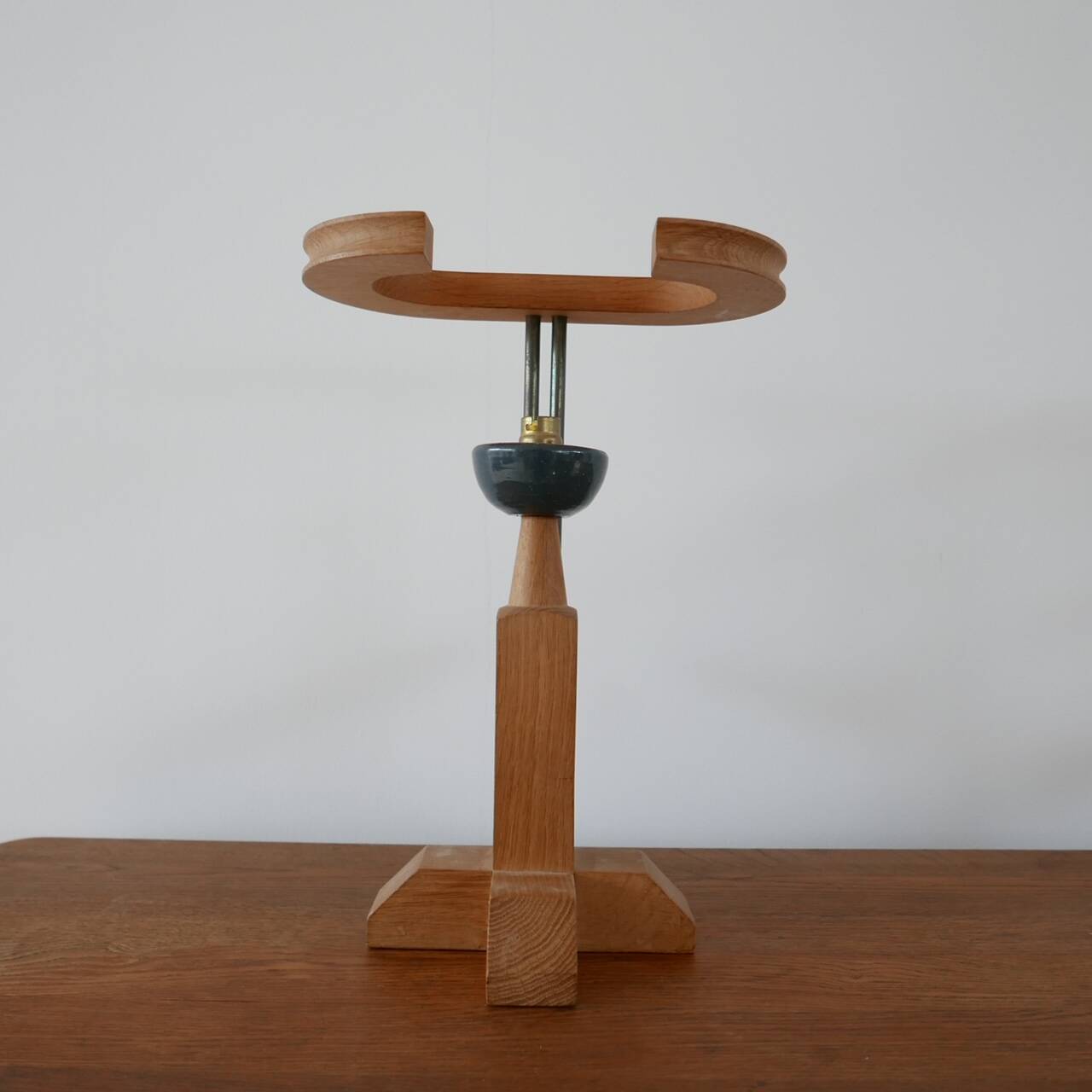 Guillerme et Chambron Oak and Ceramic Mid-Century French Table Lamps (3 Available)