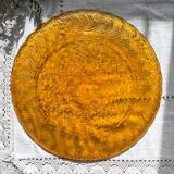 Plat rond en verre ambré ATLANTIC Arcoroc France 1950