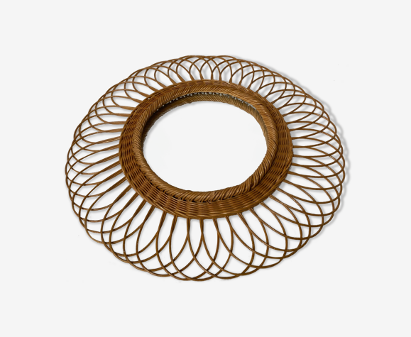 Miroir en rotin soleil vintage 43cm