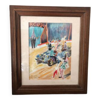 Vintage watercolor Maurice Leblanc "Parade Robba Circus" 30s/40s