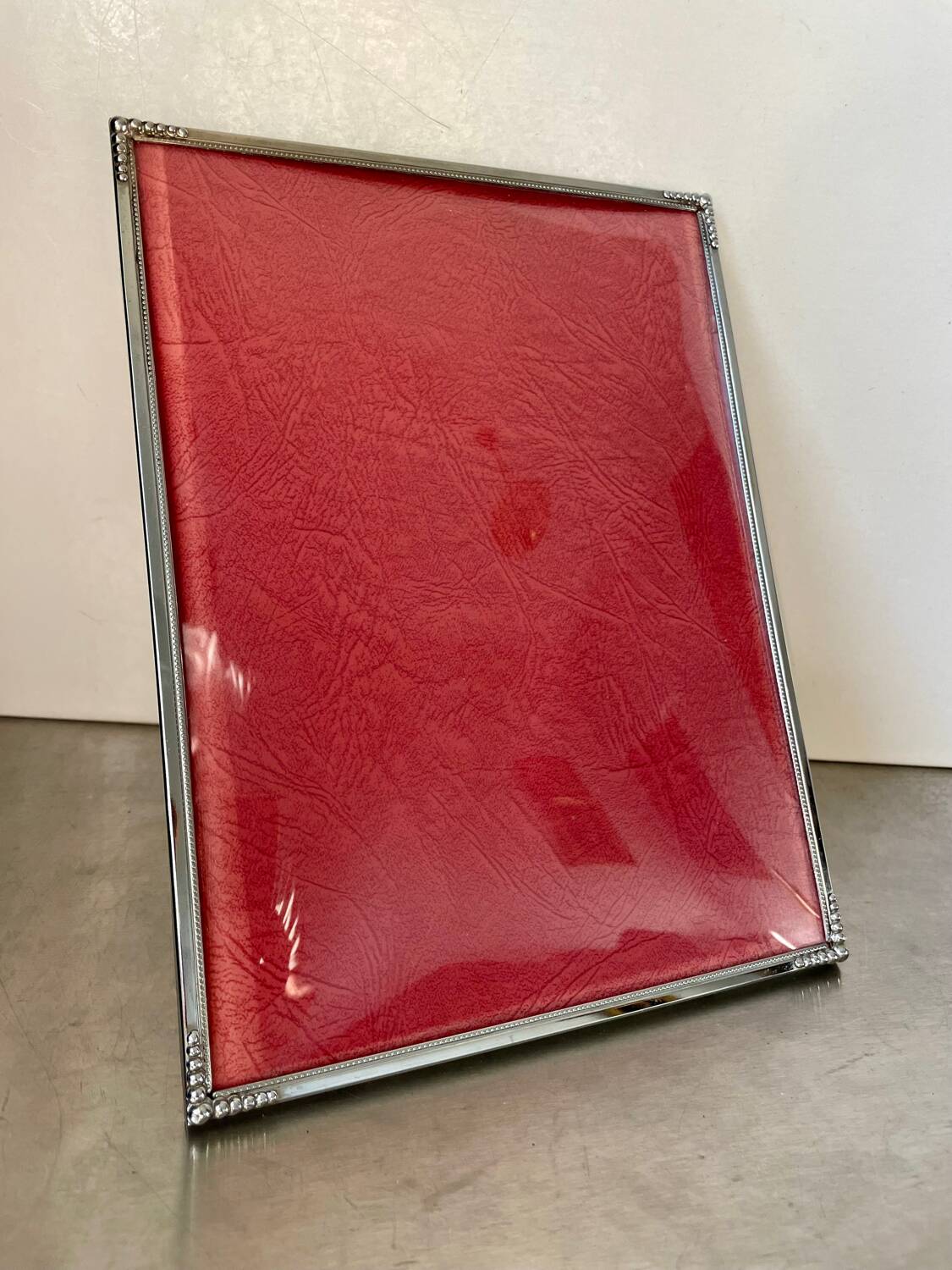 Art deco silver colored  metal frame  24.5  cm x 18.5 cm convex glass