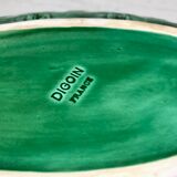 large bowl / dish in green Digoin slip, bamboo style, 50s-60s