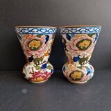 Pair of Gien earthenware vases, Peonies model