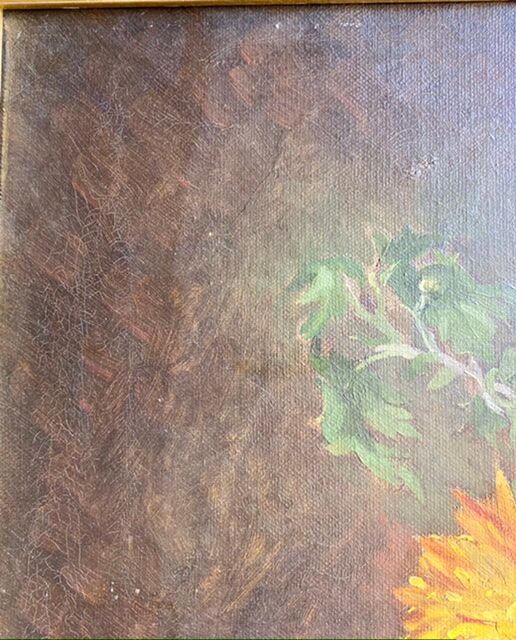 Ancient painting, dead nature with dahlias, signed, dated, late 19th century