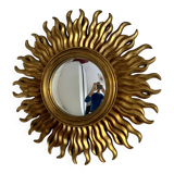 Miroir vintage 1960 soleil oeil de sorcière or bombé - 48 cm
