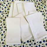 10 Mouchoirs anciens en fil de lin- Petit Monogramme brodé main