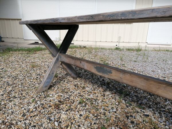 Table ferme  vintage en bois 2m, pieds en x