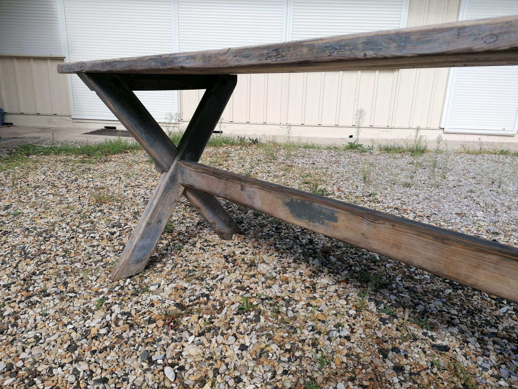 Table ferme  vintage en bois 2m, pieds en x