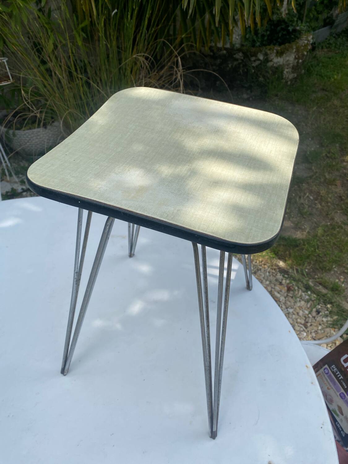 Vintage Formica stool with Eiffel legs