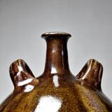 Old stoneware oil jar, glazed and enamelled, 2 handles