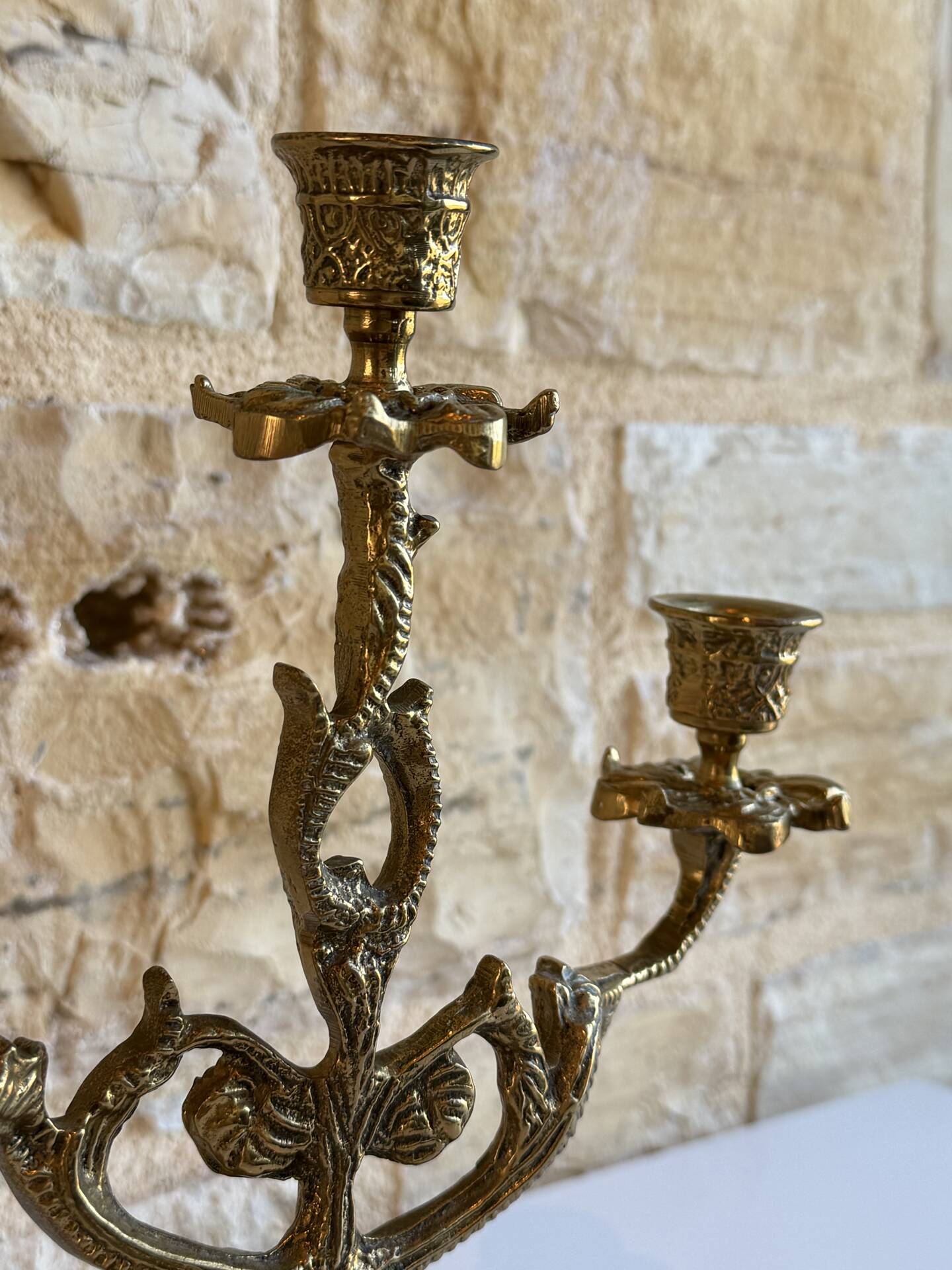 Antique Art Nouveau chandelier in gilded bronze with 3 lights – Vintage candlestick