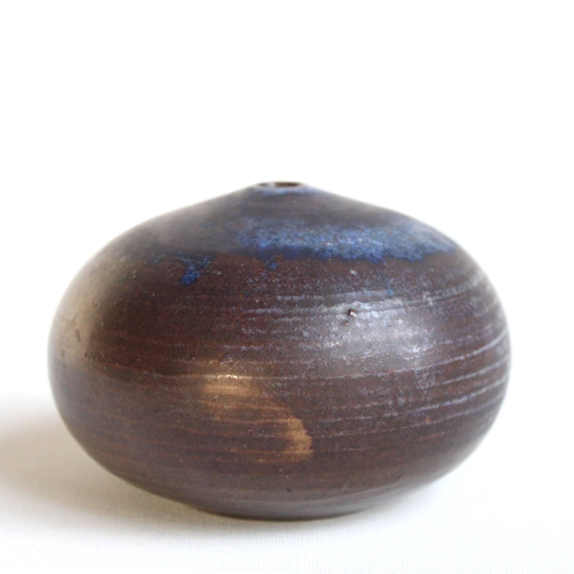 Vintage blue and brown ceramic soliflore vase - Antonio Lampecco