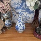 Blue hue piriform vase with dragon decor, vietnamese porcelain