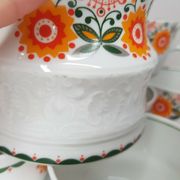 11 cups coffee and sugar pot décor lotus orange 70s
