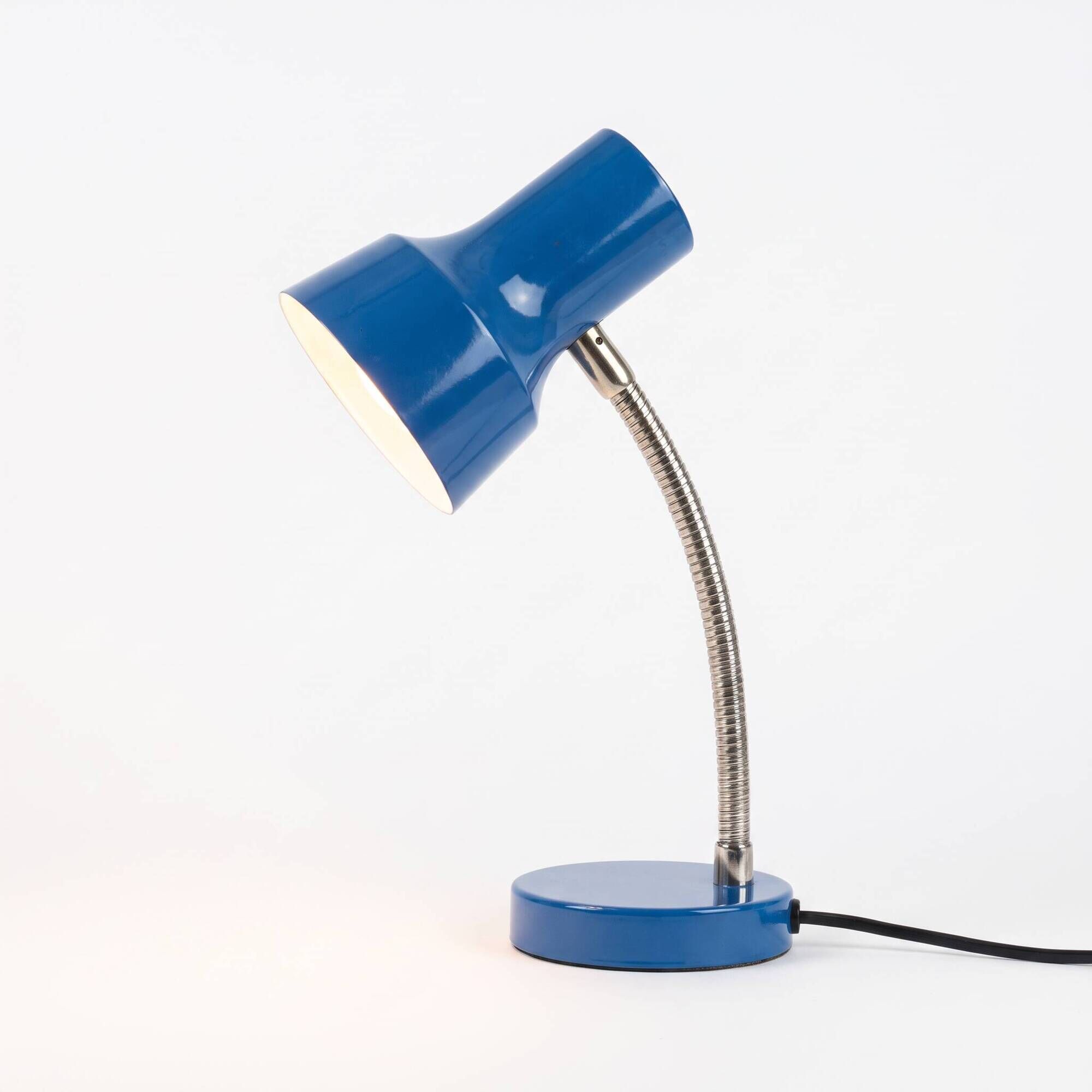 Vintage blue desk lamp with a chrome gooseneck, 1970s.