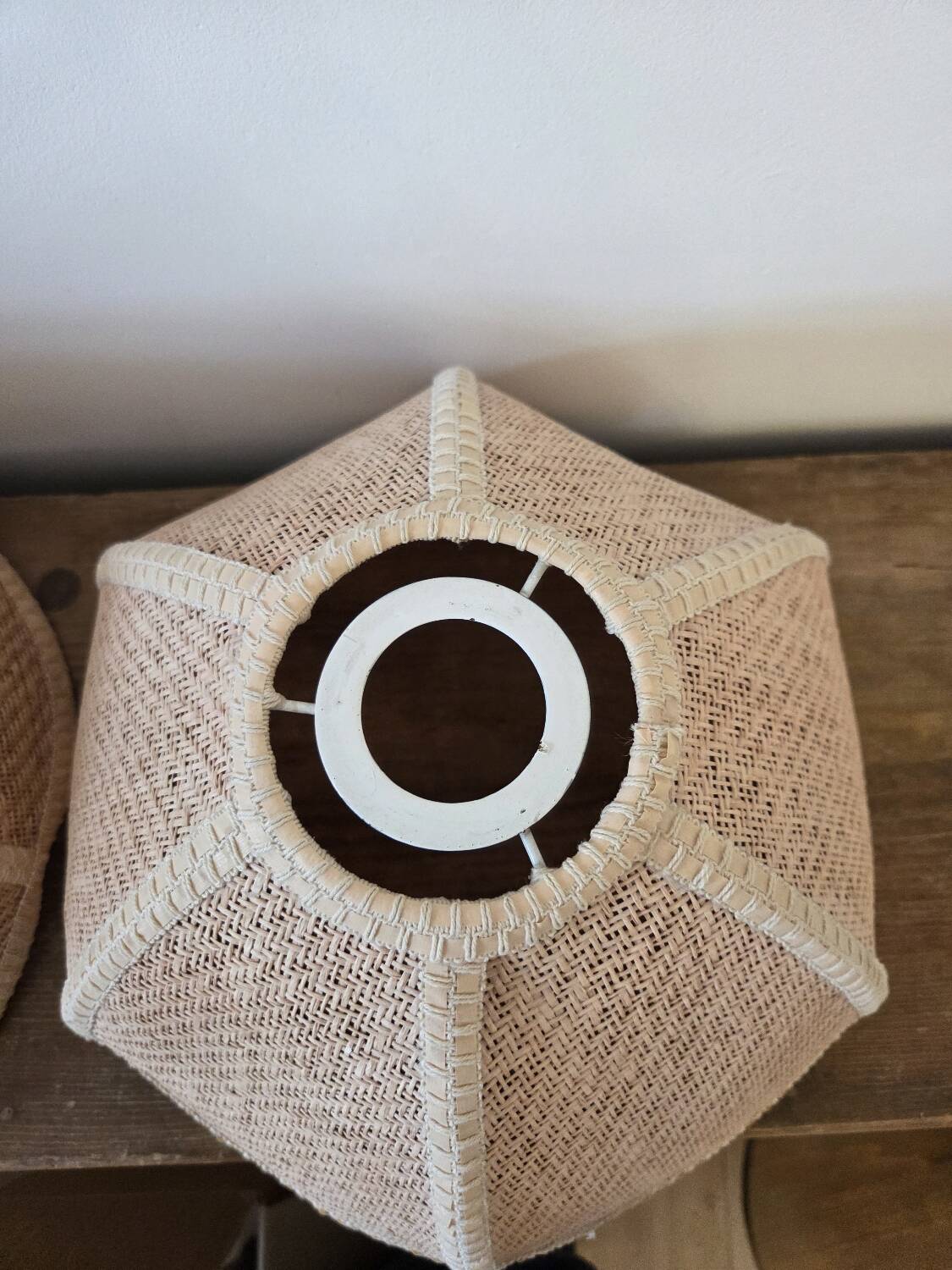 Pair of vintage rattan lampshades