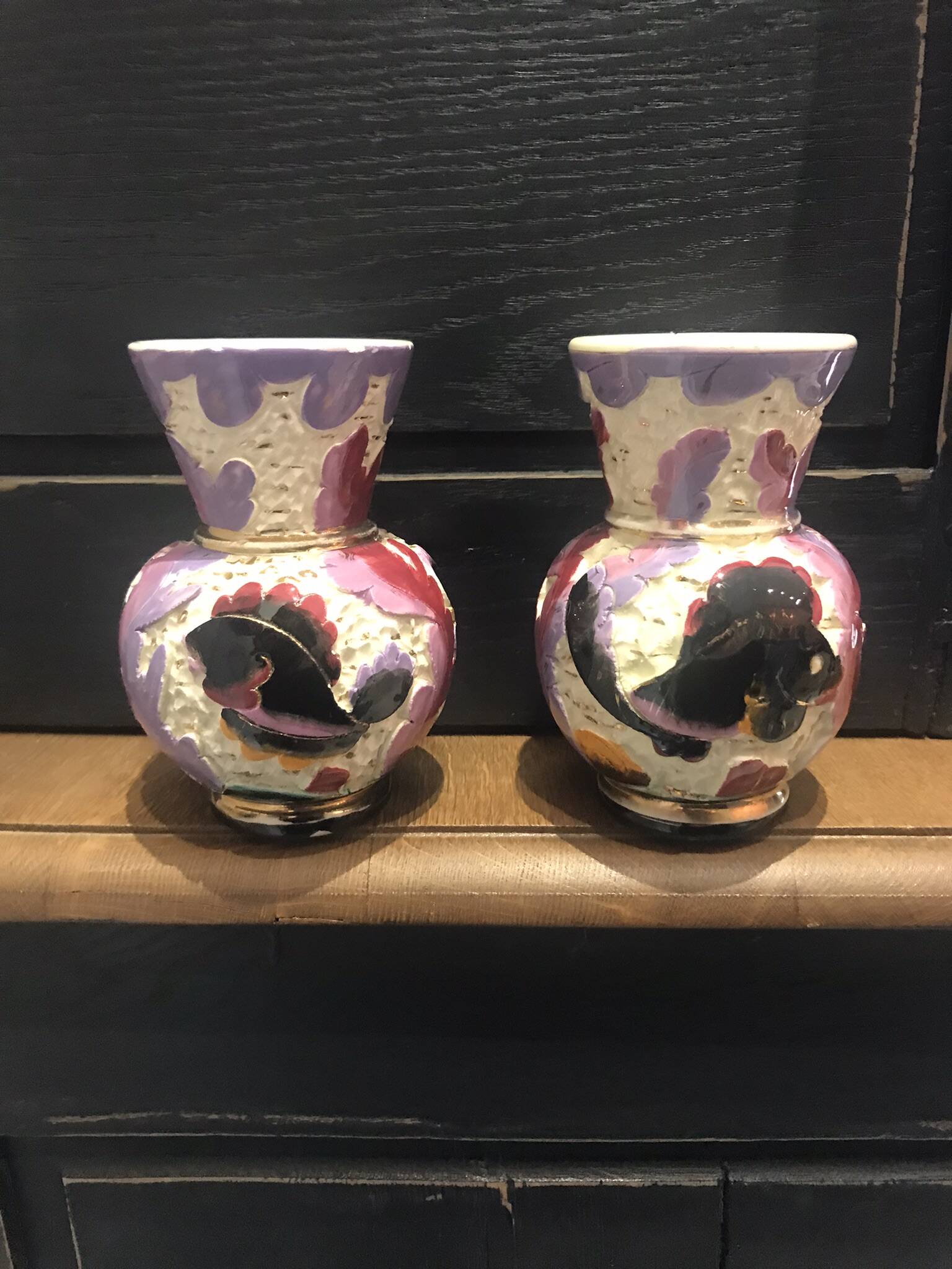 2 vases vintage en céramique de Monaco à décor de poissons