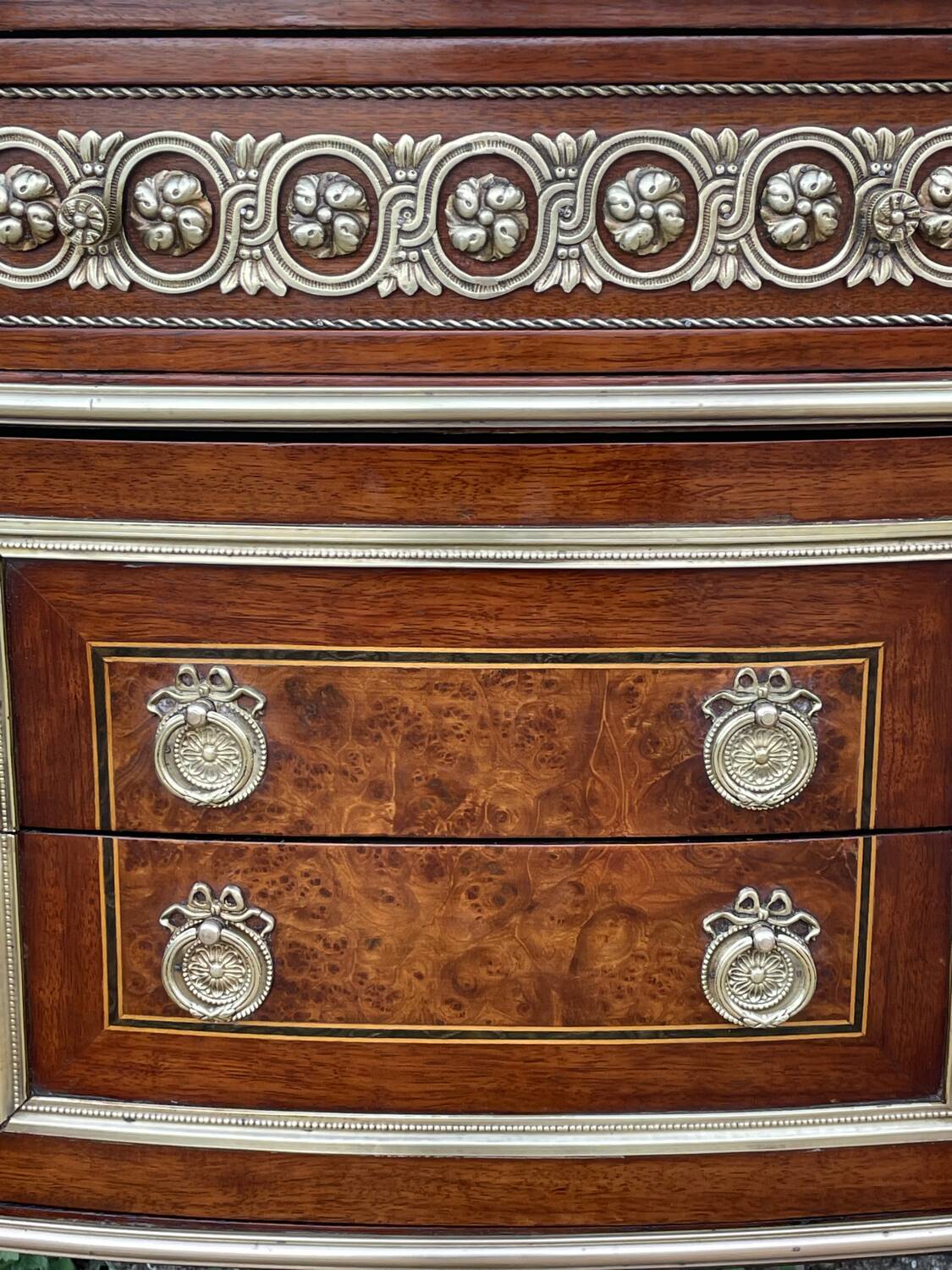 Louis XVI style mahogany and gilded bronze chest of drawers, 20th century