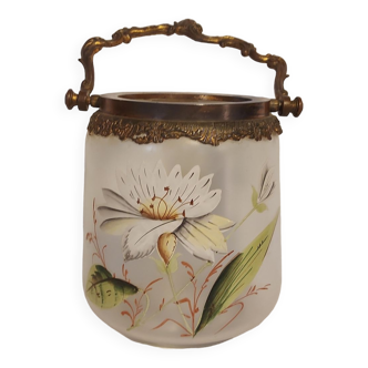 Legras style biscuit bucket with enamelled flowers