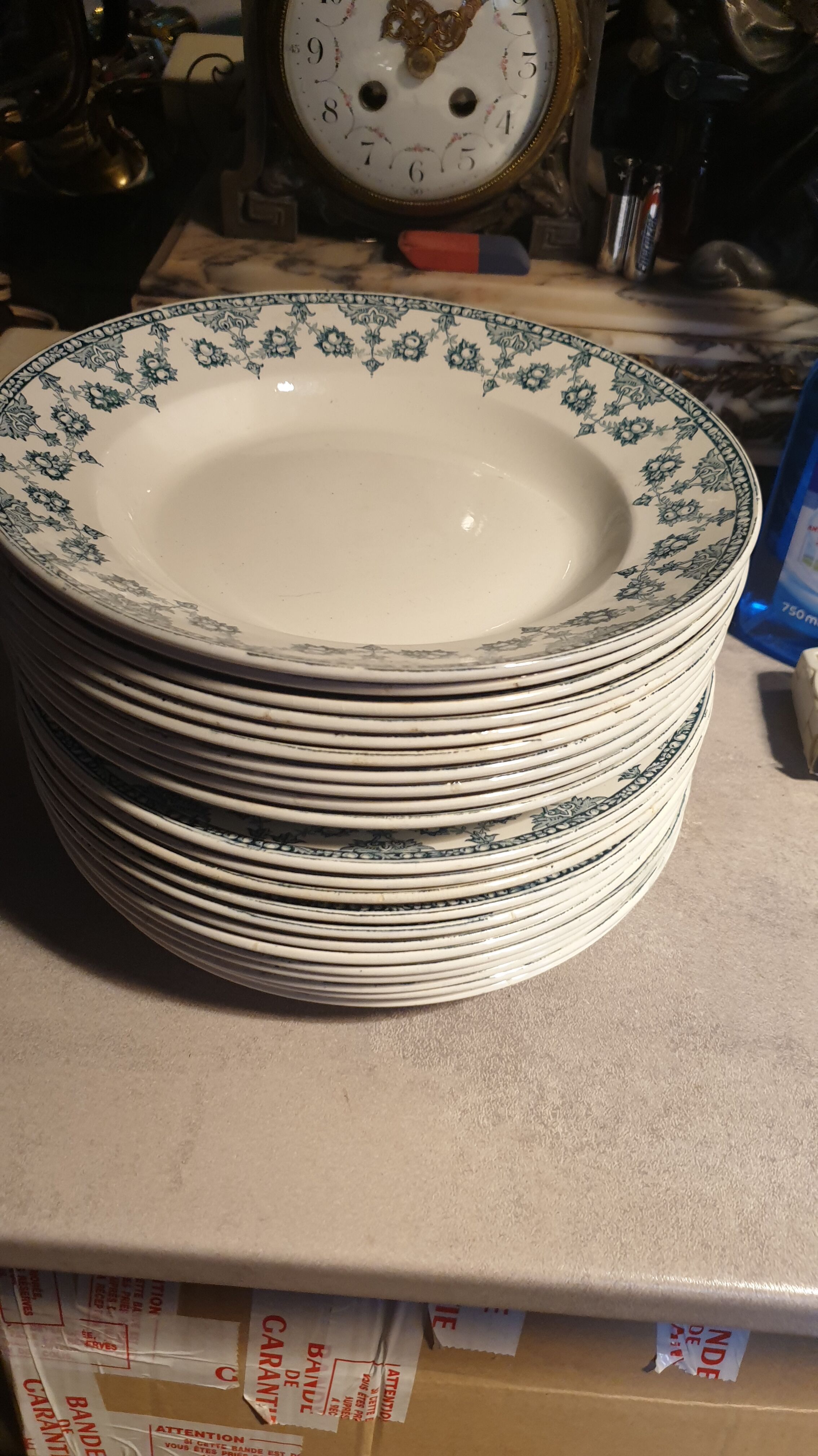 Set of 12 flat plates and 10 hollow plates in iron earth