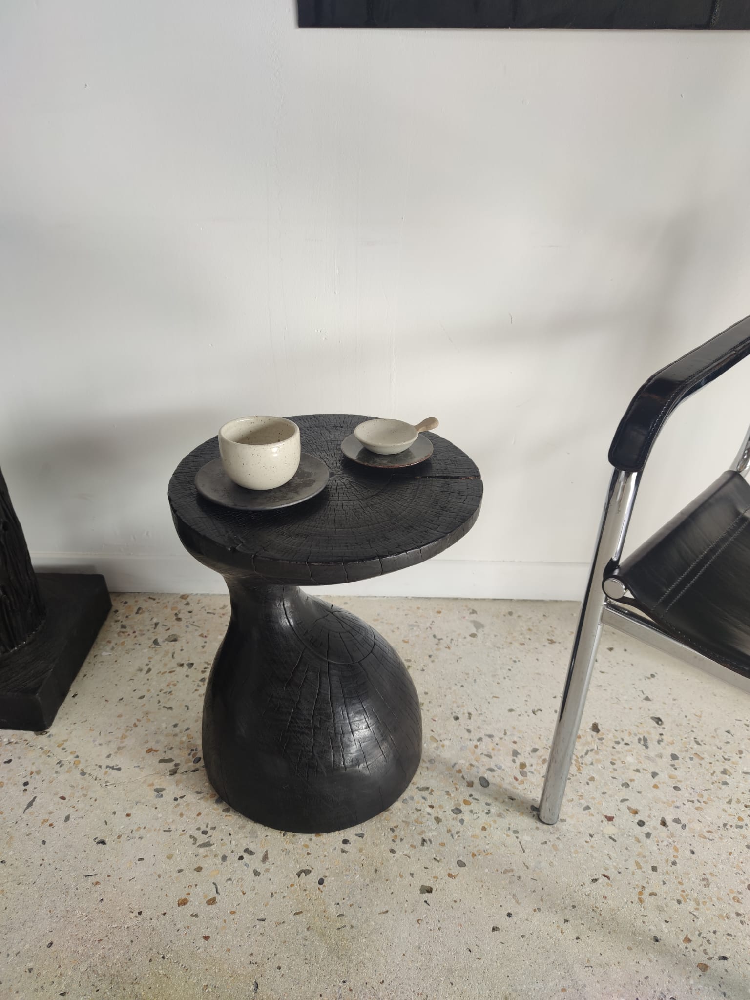 Sofa end in solid wood monoxyl organic shape black color