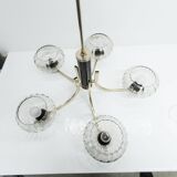 See Delmas chandelier, 5 branches, black and gold, transparent glass, 1960