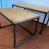 Trundle coffee table in solid oak and metal