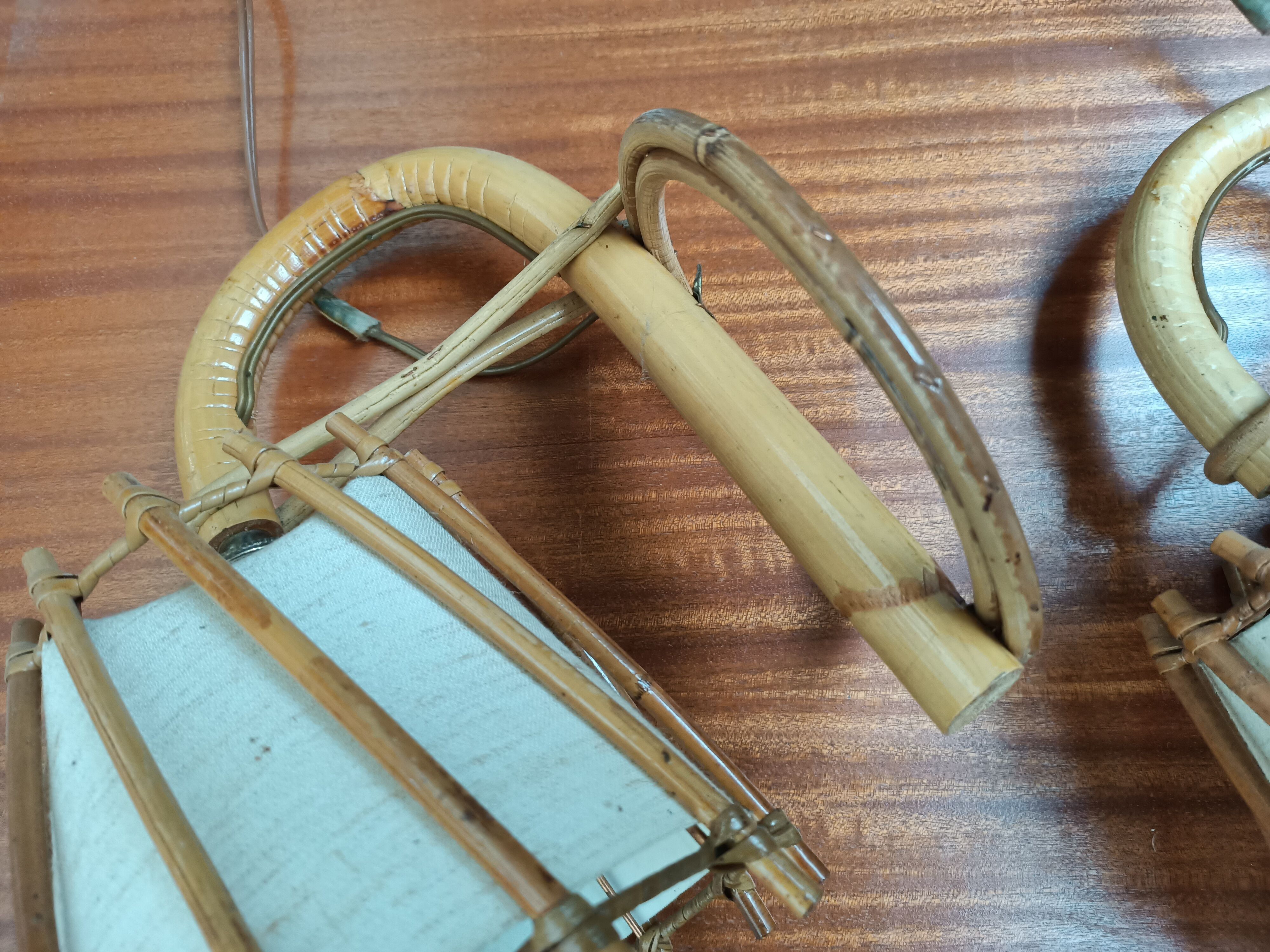 Pair of rattan wall lamps