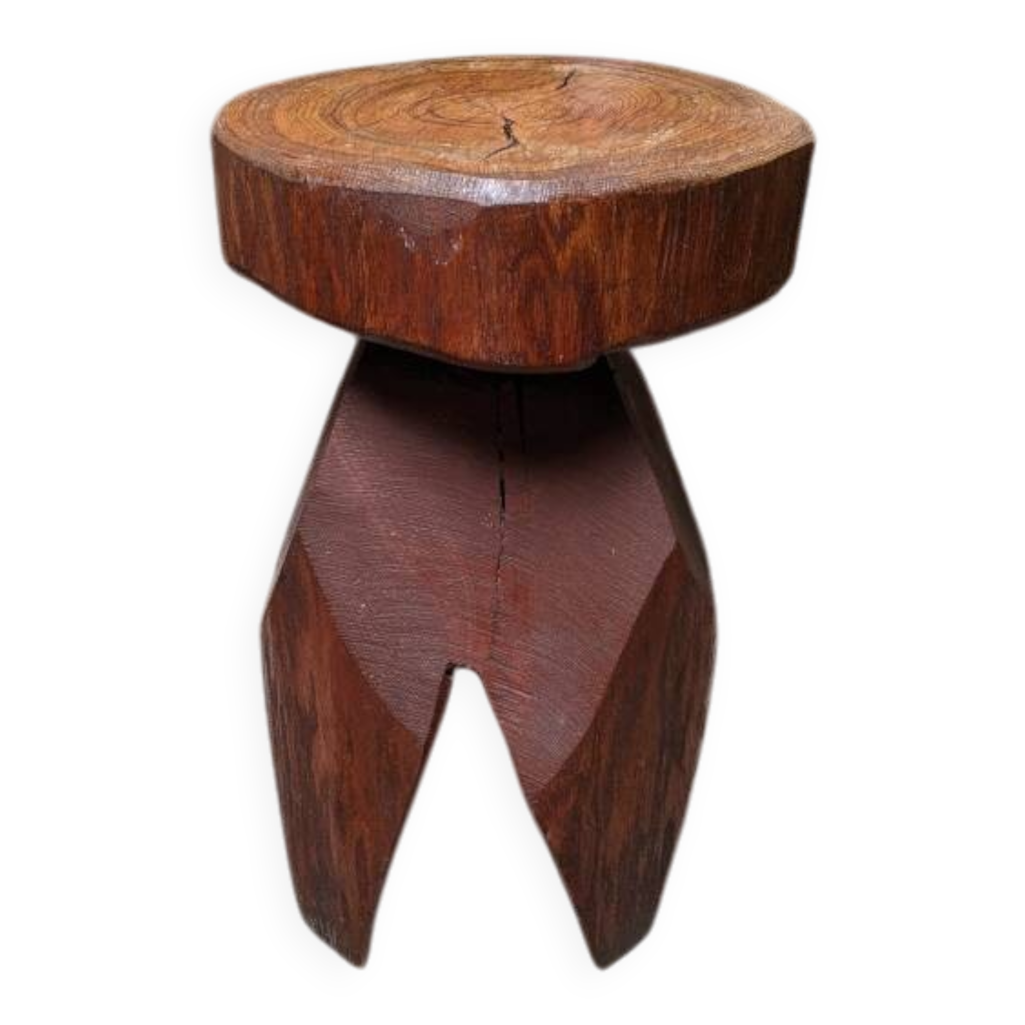 Vintage brutalist carved plant stand stool