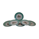 Assiettes plates oiseaux vert d'eau