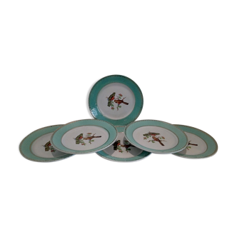 Assiettes plates oiseaux vert d'eau